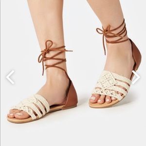 JustFab Natural Flat Lace Ankle Sandal